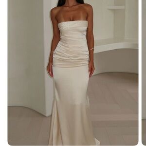 Ophelia Strapless Embellished Satin Maxi Dress